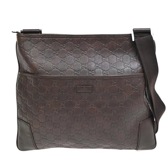 GUCCI Logo Guccissima GG Pattern Shoulder Bag Leather Brown Italy 82FB922 - Picture 1 of 16